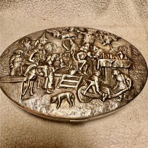 Antique 1900s elaborate Danish Denmark silver plated trinket jewelry box.